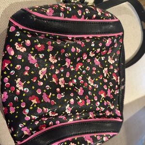Betsey Johnson Black and Pink Heart Charm Bag